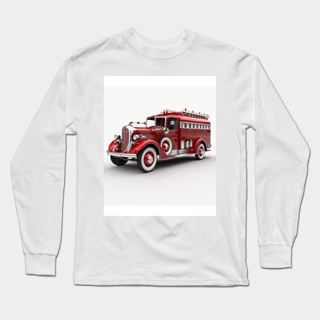 Art Deco Fire Truck Long Sleeve T-Shirt by TheArtfulAI